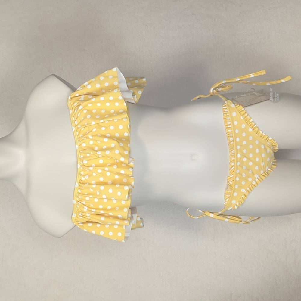CABANA DEL SOL sz Small Bikini Set Ruffles Off Shoulder Polka Dot Yellow White